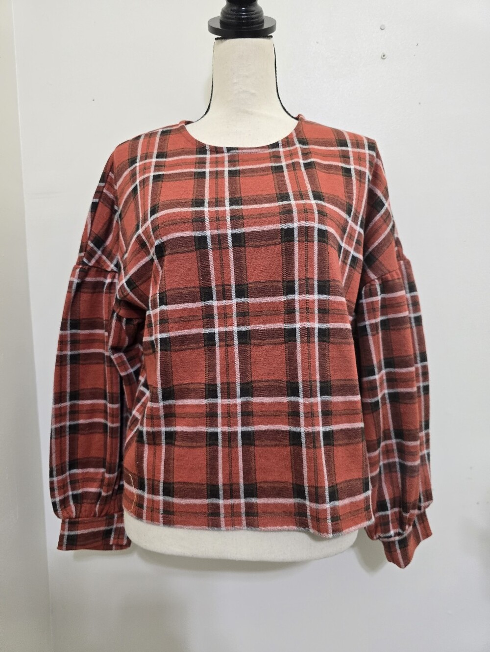 VERSONA size Medium Plaid Dolman Sleeve Oversized Boxy Top Fall Autumn Orange
